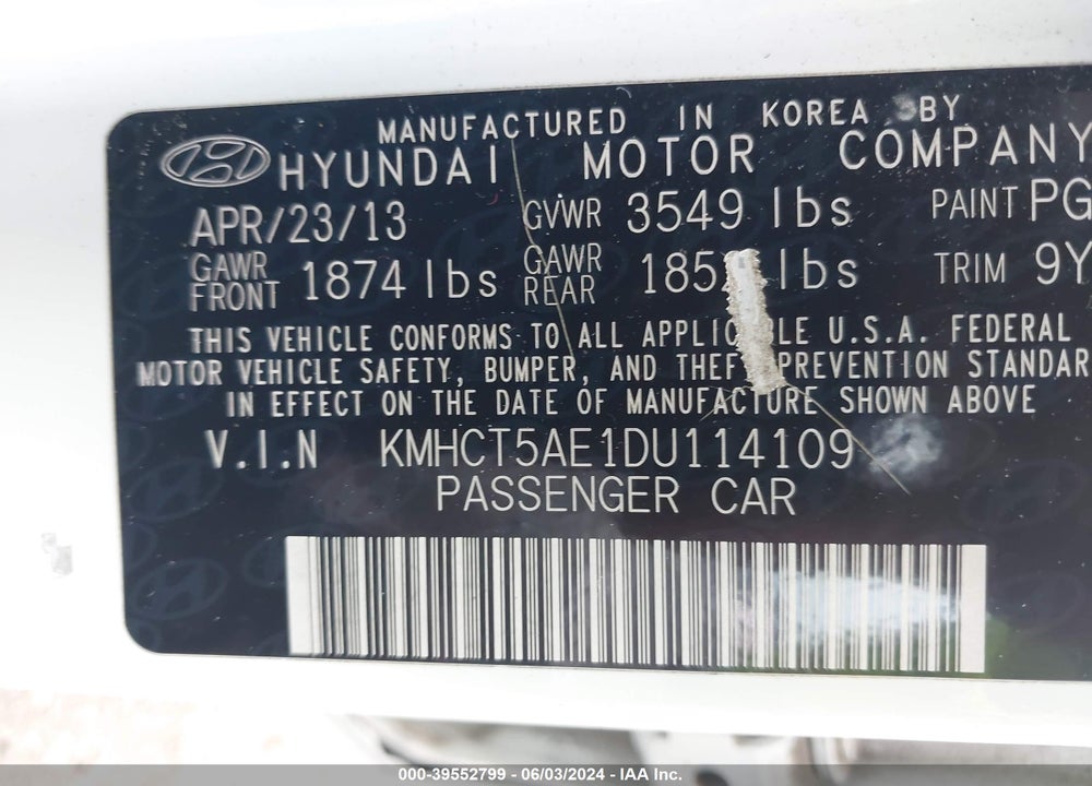 2013 HYUNDAI ACCENT GS VIN: KMHCT5AE1DU114109