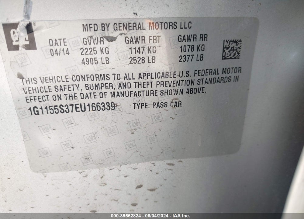 2014 CHEVROLET IMPALA 2LZ VIN: 1G1155S37EU166339