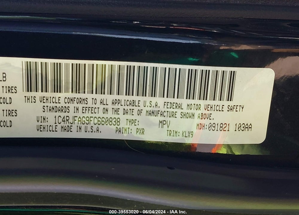 2015 JEEP GRAND CHEROKEE ALTITUDE VIN: 1C4RJFAG9FC660838