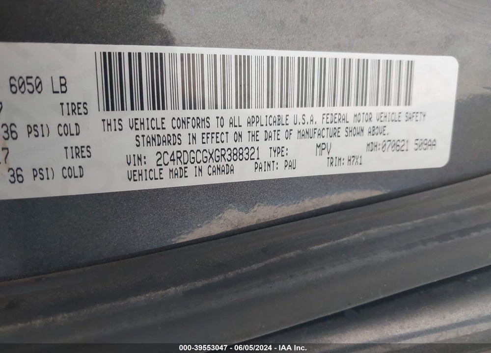 2016 DODGE GRAND CARAVAN SXT VIN: 2C4RDGCGXGR388321