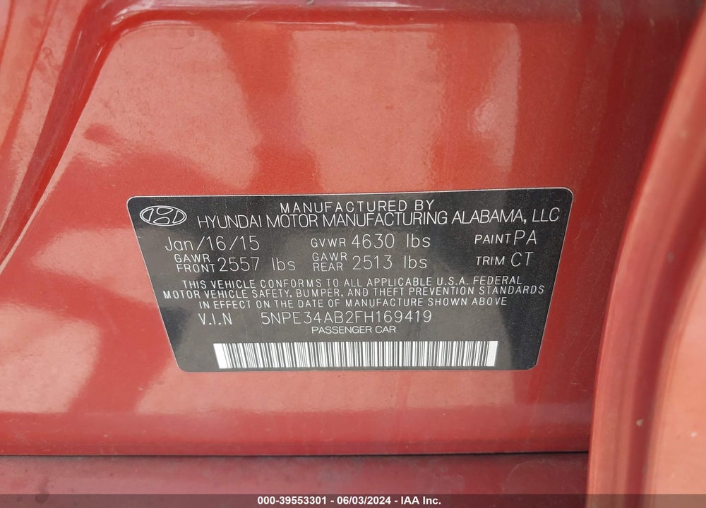 2015 HYUNDAI SONATA LIMITED 2.0T VIN: 5NPE34AB2FH169419