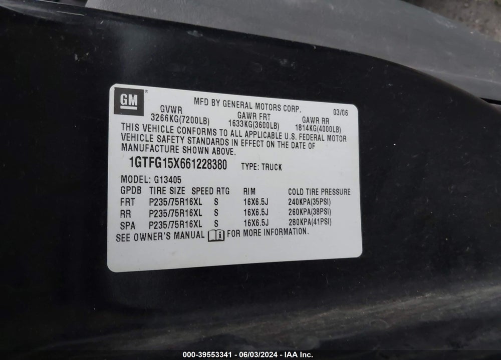 2006 GMC SAVANA WORK VAN VIN: 1GTFG15X661228380