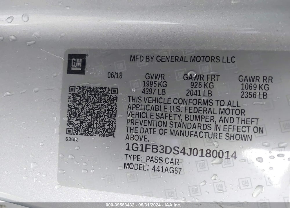 2018 CHEVROLET CAMARO 1LT VIN: 1G1FB3DS4J0180014