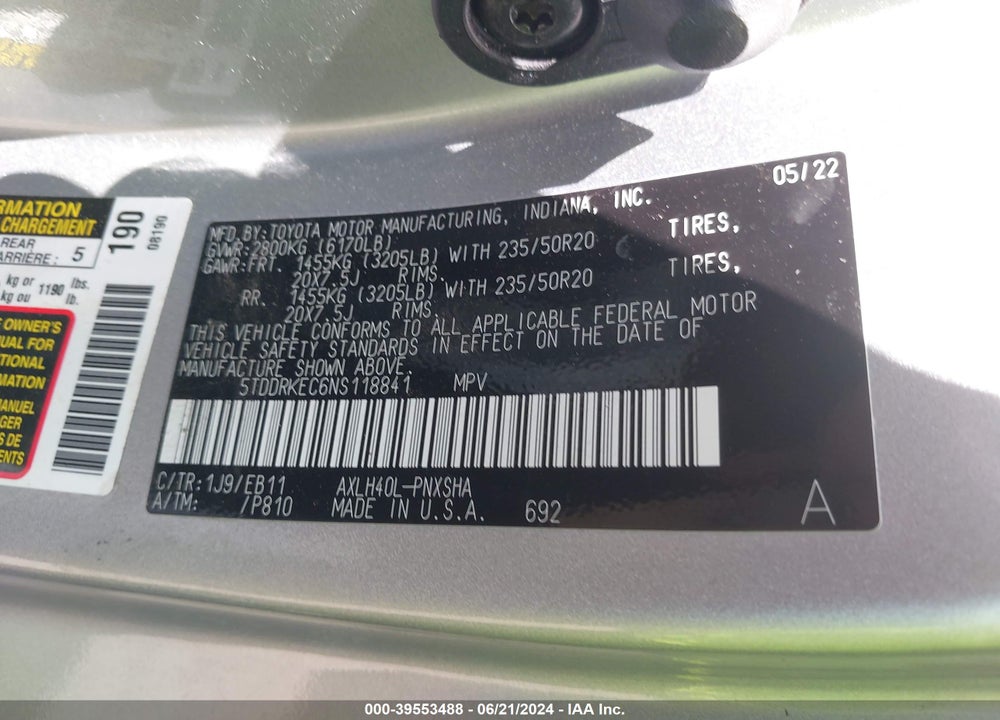 2022 TOYOTA SIENNA XSE VIN: 5TDDRKEC6NS118841