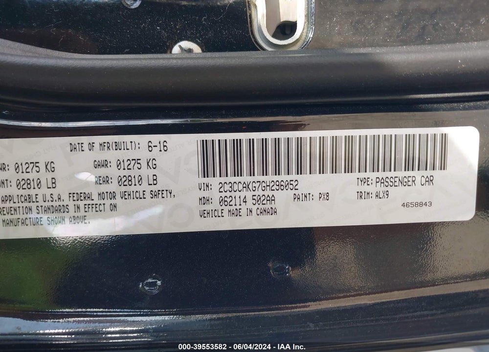 2016 CHRYSLER 300C AWD VIN: 2C3CCAKG7GH296052