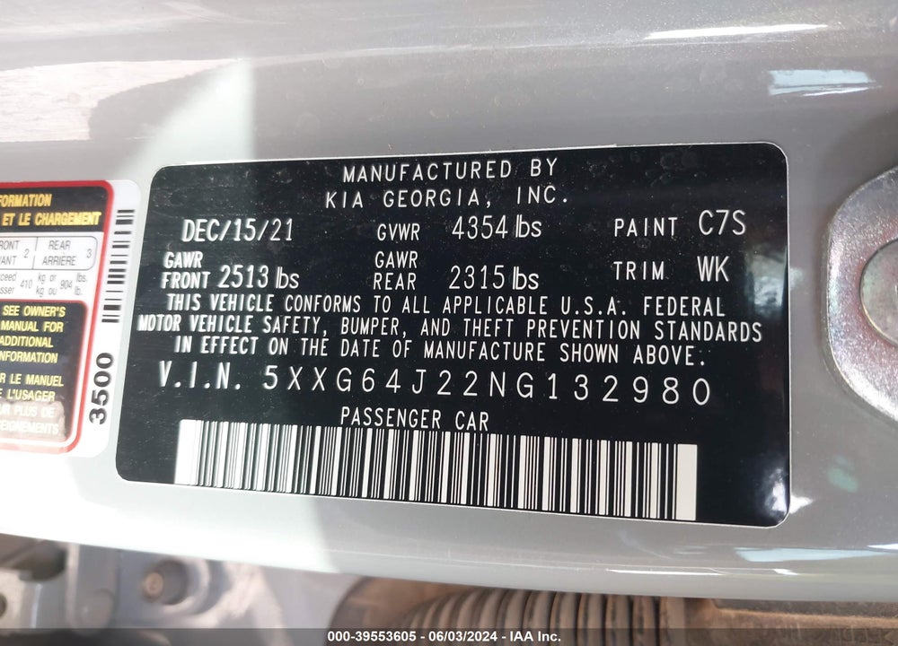 2022 KIA K5 GT LINE VIN: 5XXG64J22NG132980