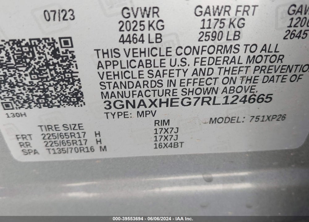 2024 CHEVROLET EQUINOX FWD LS VIN: 3GNAXHEG7RL124665