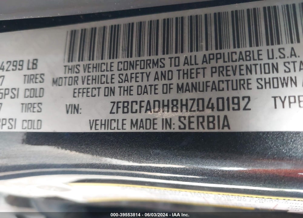 2017 FIAT 500L TREKKING VIN: ZFBCFADH8HZ040192