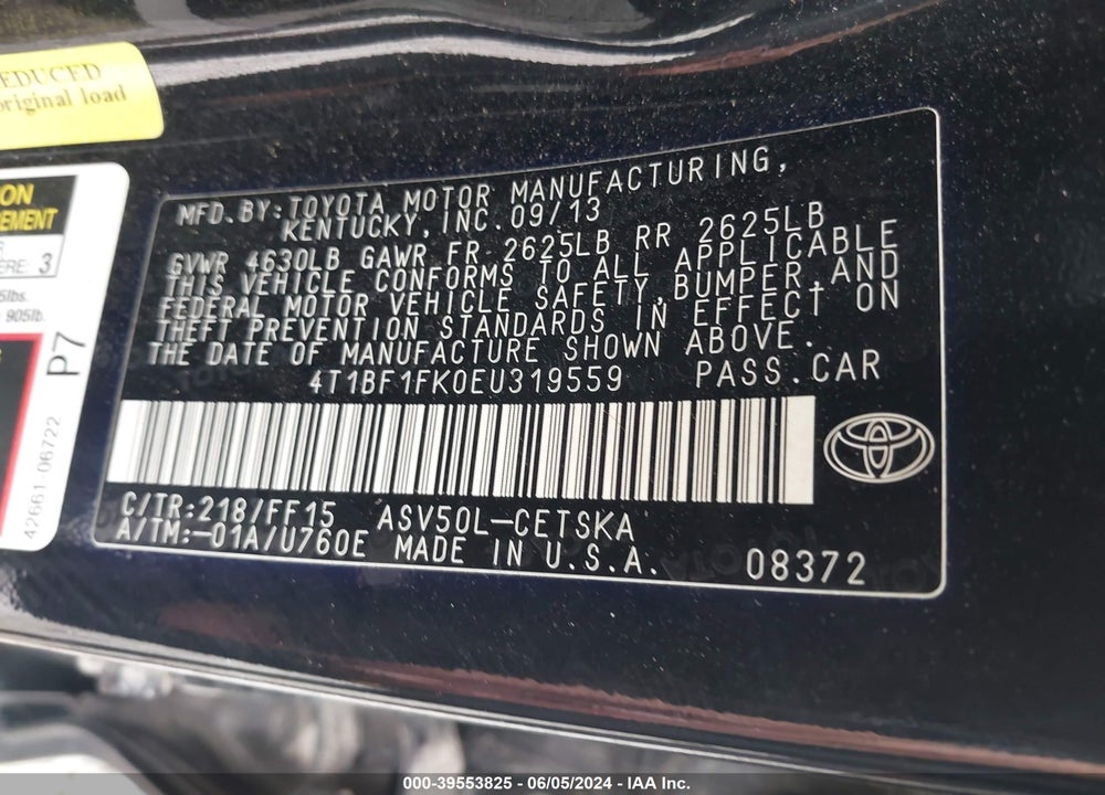 2014 TOYOTA CAMRY SE VIN: 4T1BF1FK0EU319559