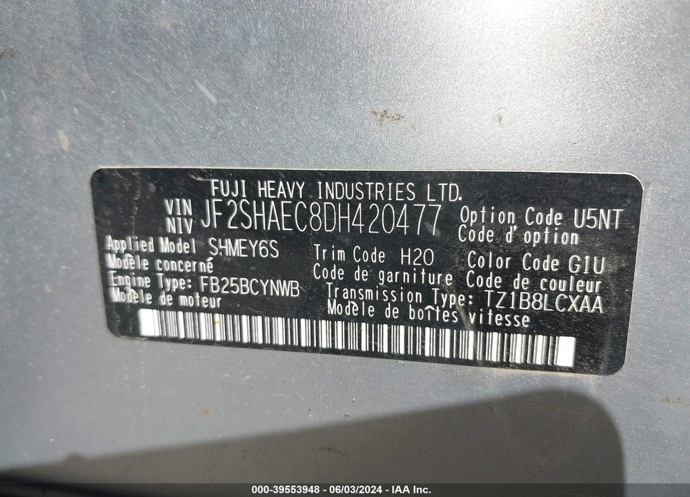2013 SUBARU FORESTER 2.5X LIMITED VIN: JF2SHAEC8DH420477