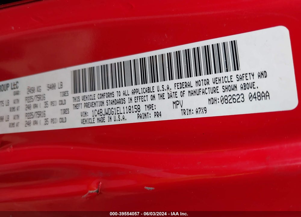 2014 JEEP WRANGLER UNLIMITED VIN: 1C4BJWDG1EL118158