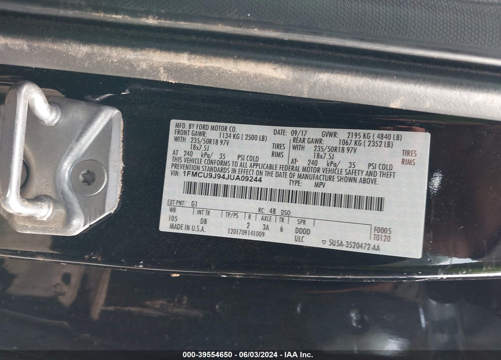 2018 FORD ESCAPE TITANIUM VIN: 1FMCU9J94JUA09244