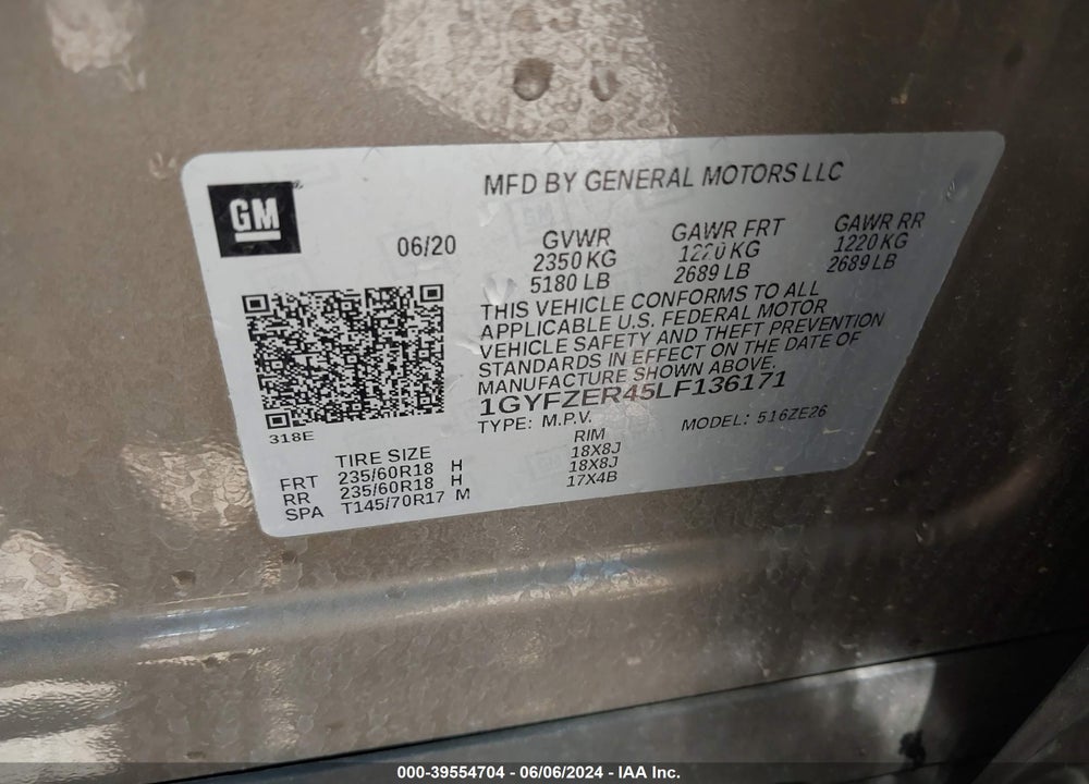 2020 CADILLAC XT4 FWD SPORT VIN: 1GYFZER45LF136171
