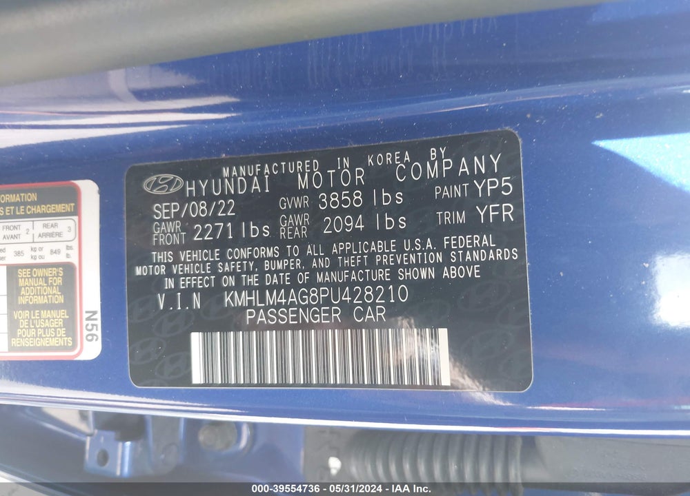 2023 HYUNDAI ELANTRA VIN: KMHLM4AG8PU428210