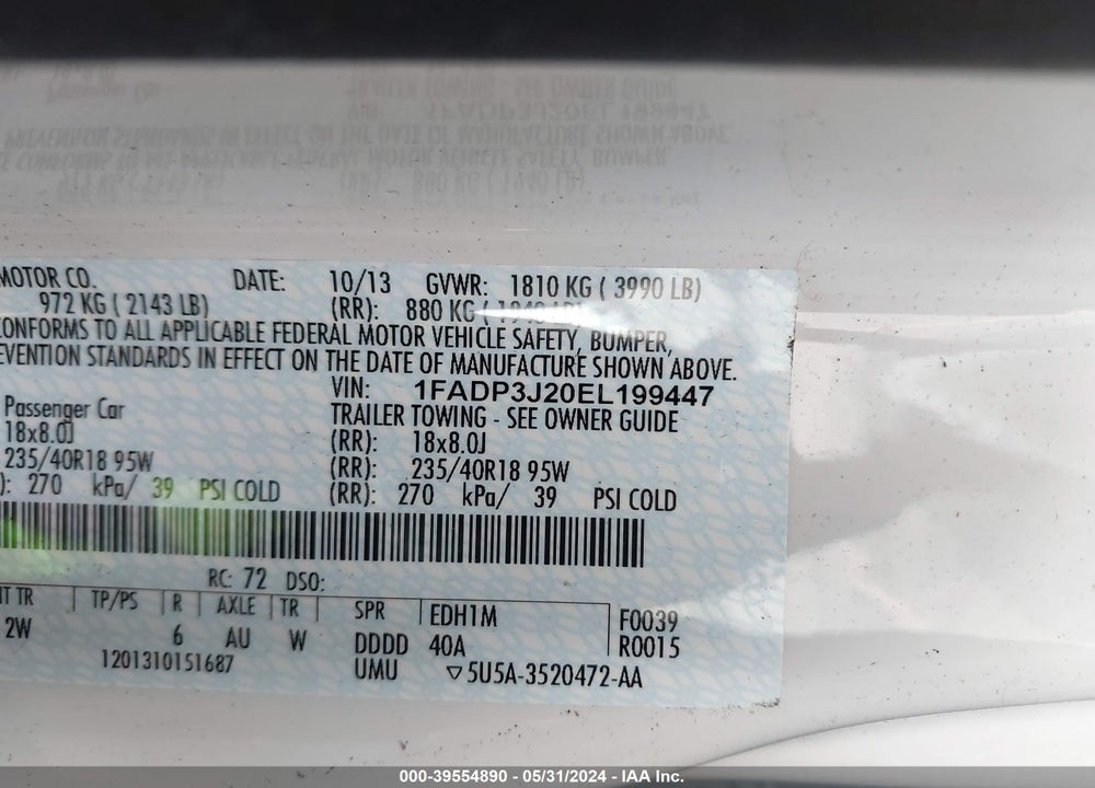 2014 FORD FOCUS TITANIUM VIN: 1FADP3J20EL199447
