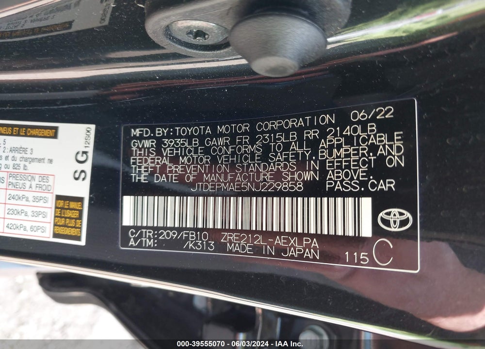 2022 TOYOTA COROLLA LE VIN: JTDEPMAE5NJ229858