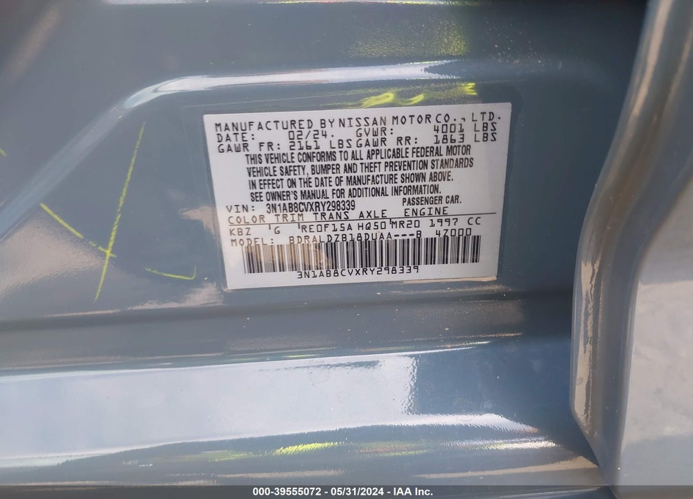 2024 NISSAN SENTRA SV XTRONIC CVT VIN: 3N1AB8CVXRY298339