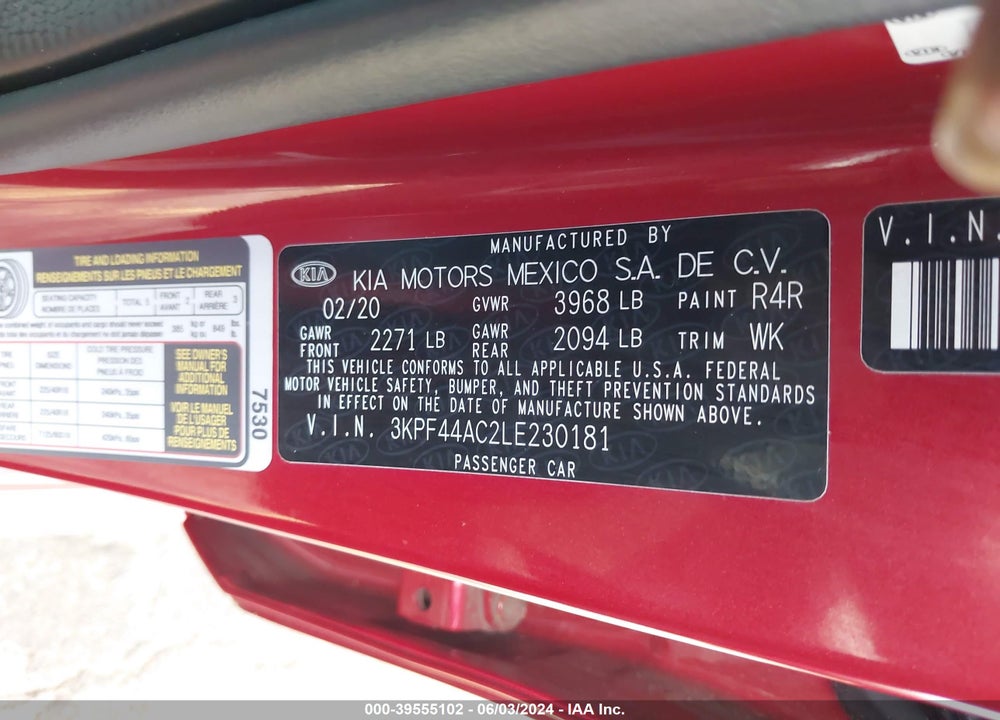 2020 KIA FORTE GT VIN: 3KPF44AC2LE230181