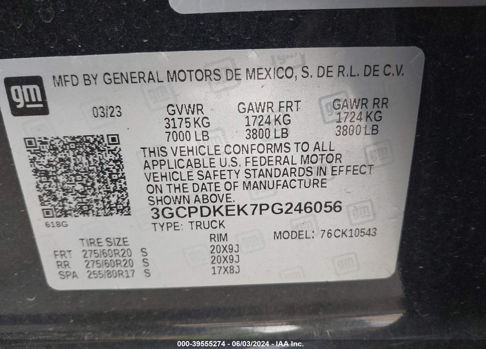 2023 CHEVROLET SILVERADO 1500 4WD SHORT BED LT WITH 2FL VIN: 3GCPDKEK7PG246056