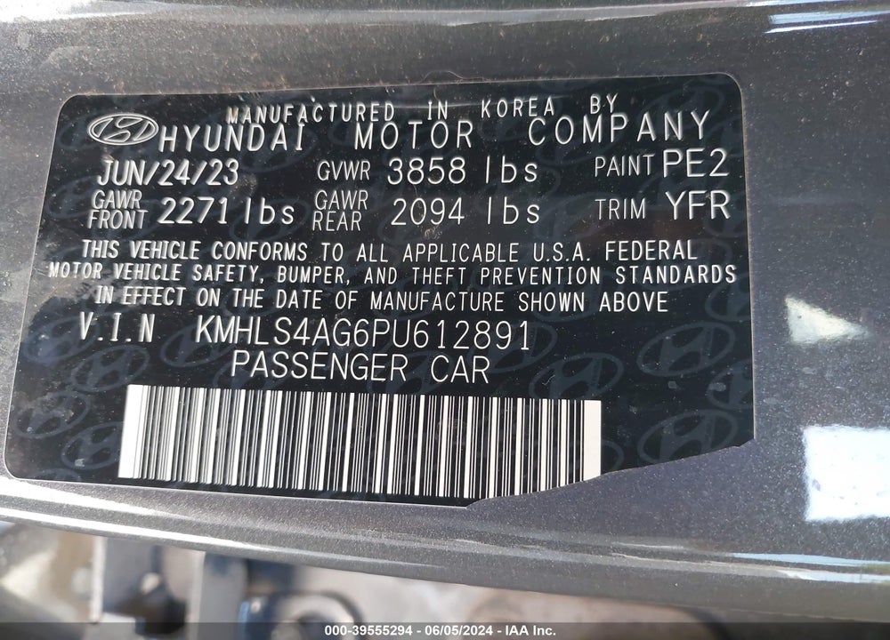 2023 HYUNDAI ELANTRA SEL VIN: KMHLS4AG6PU612891