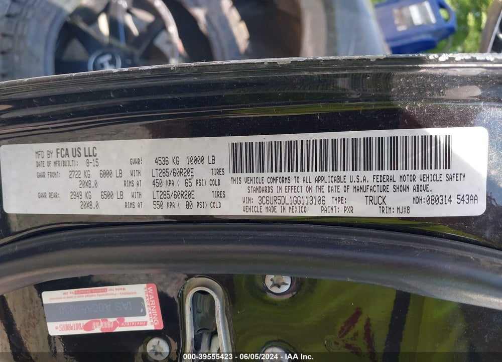 2016 RAM 2500 BIG HORN VIN: 3C6UR5DL1GG113106