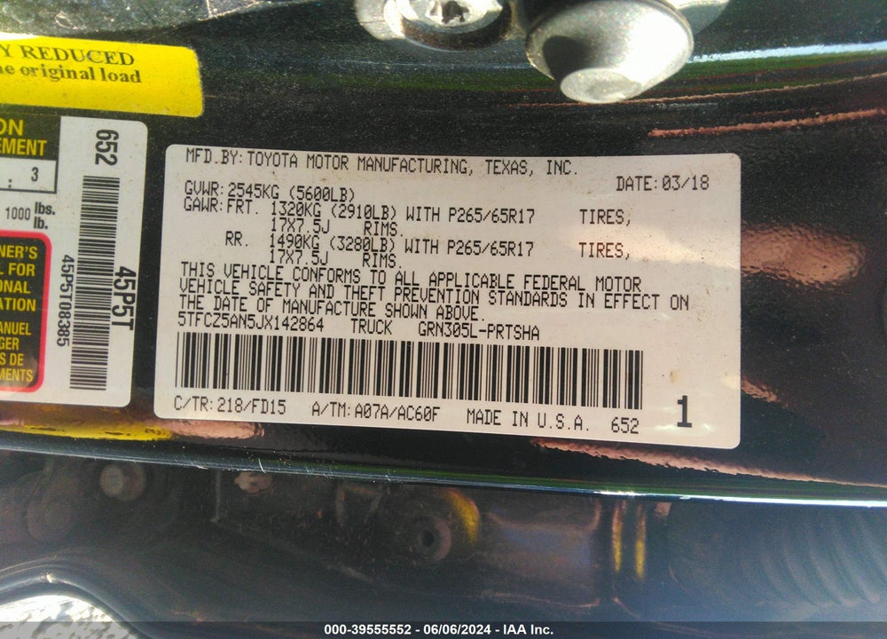 2018 TOYOTA TACOMA TRD SPORT VIN: 5TFCZ5AN5JX142864