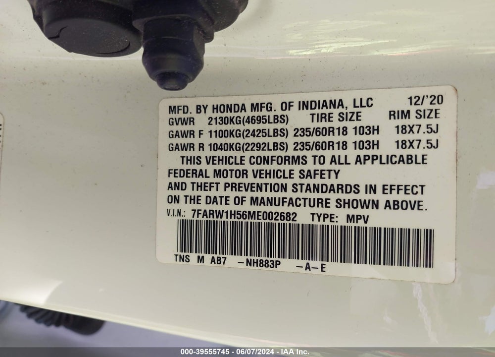 2021 HONDA CR-V EX VIN: 7FARW1H56ME002682