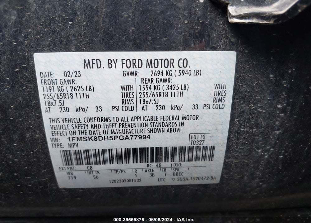 2023 FORD EXPLORER XLT VIN: 1FMSK8DH5PGA77994