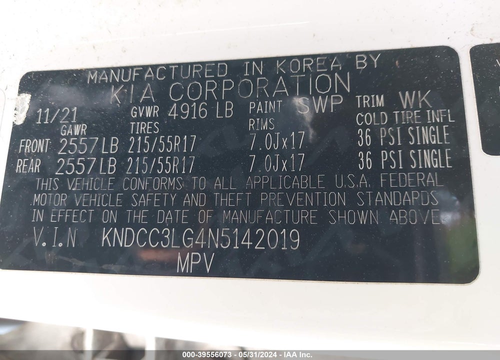 2022 KIA NIRO EV EX VIN: KNDCC3LG4N5142019
