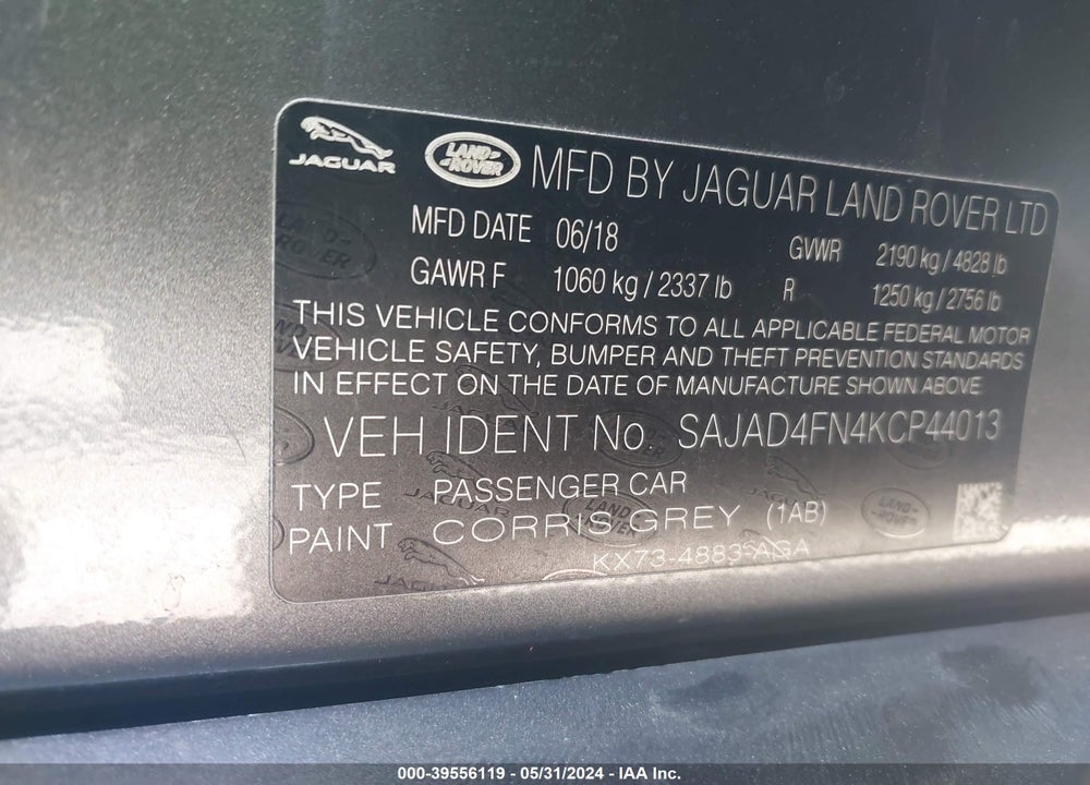 2019 JAGUAR XE 20D PREMIUM VIN: SAJAD4FN4KCP44013