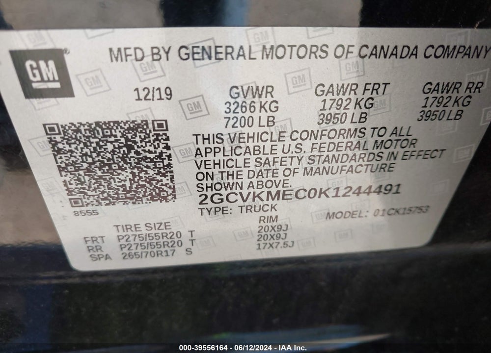 2019 CHEVROLET SILVERADO 1500 LD SILVERADO CUSTOM VIN: 2GCVKMEC0K1244491