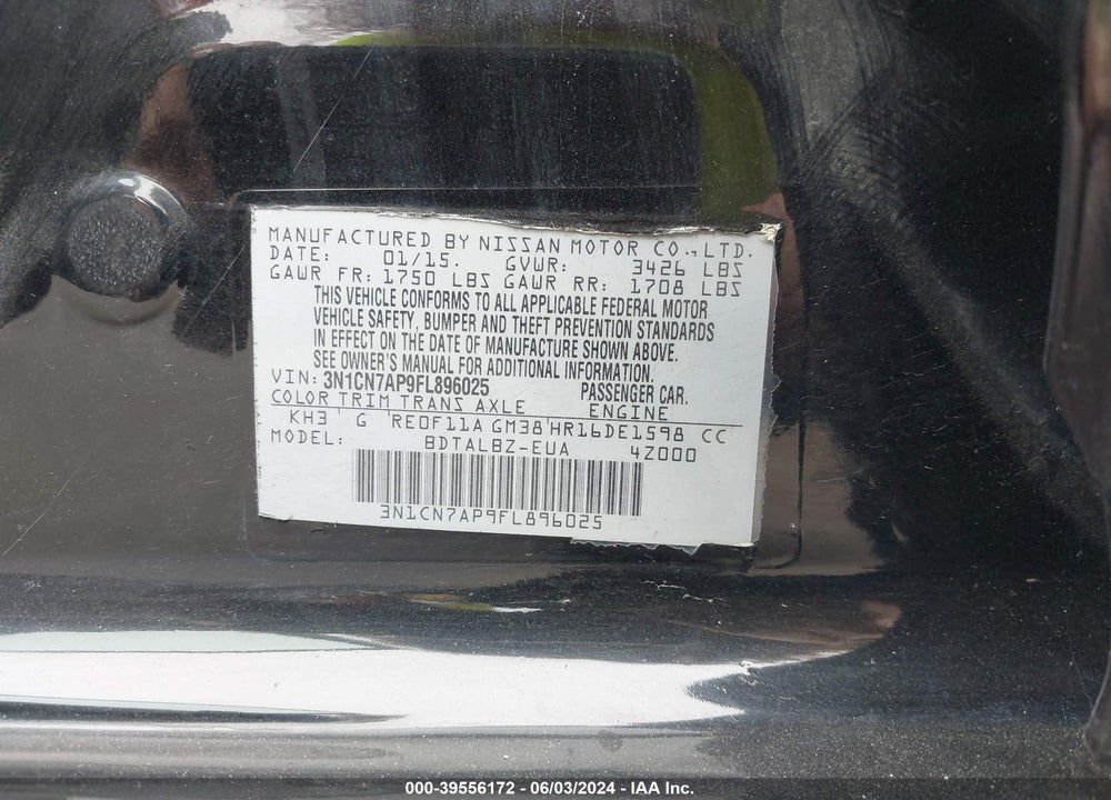 2015 NISSAN VERSA 1.6 S/1.6 S+/1.6 SL/1.6 SV VIN: 3N1CN7AP9FL896025