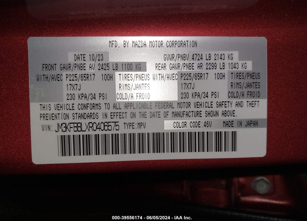 2024 MAZDA CX-5 2.5 S SELECT VIN: JM3KFBBLXR0406575