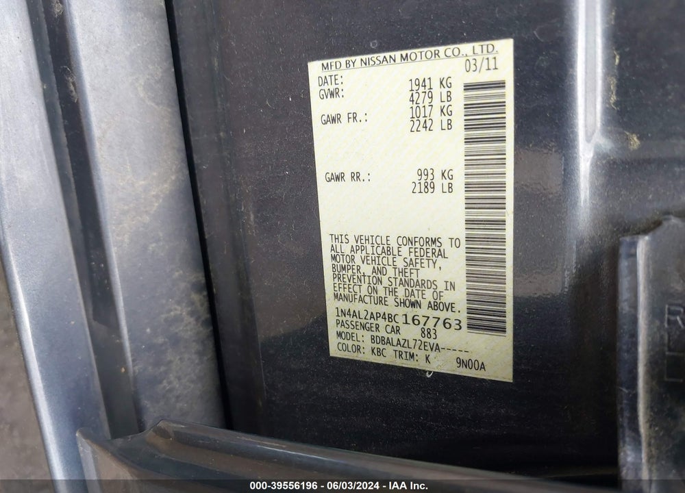 2011 NISSAN ALTIMA 2.5 VIN: 1N4AL2AP4BC167763