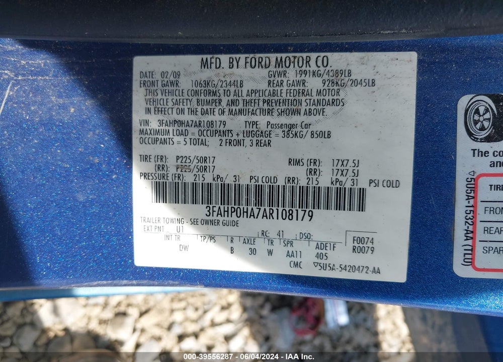 2010 FORD FUSION SE VIN: 3FAHP0HA7AR108179