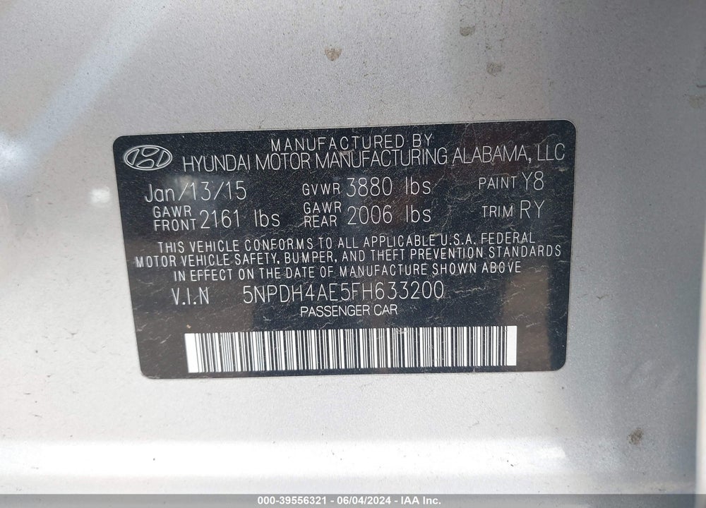 2015 HYUNDAI ELANTRA SE VIN: 5NPDH4AE5FH633200