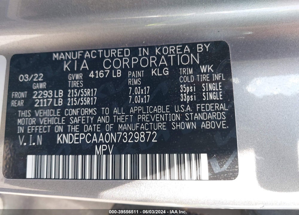 2022 KIA SELTOS LX VIN: KNDEPCAA0N7329872