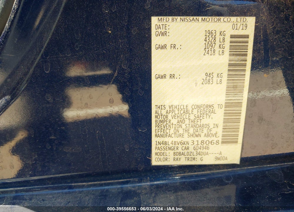 2019 NISSAN ALTIMA 2.5 S VIN: 1N4BL4BV6KN318068