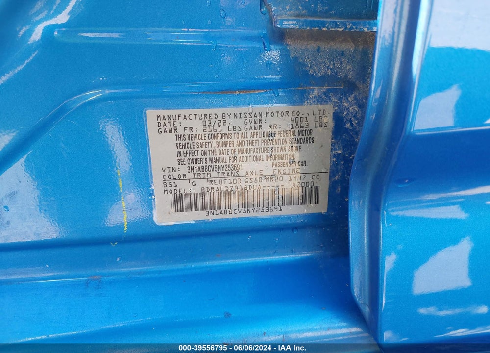 2022 NISSAN SENTRA SV XTRONIC CVT VIN: 3N1AB8CV5NY253691