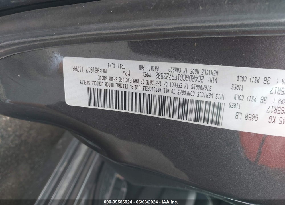 2015 DODGE GRAND CARAVAN SXT PLUS VIN: 2C4RDGCG1FR723982