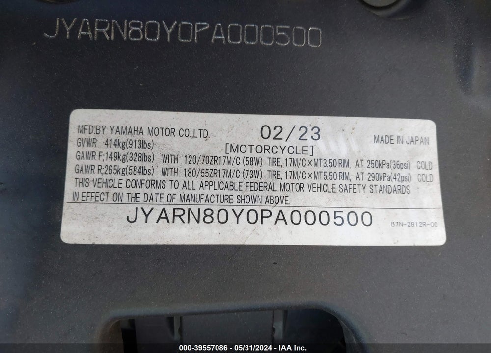 2023 YAMAHA MTM890 C VIN: JYARN80Y0PA000500
