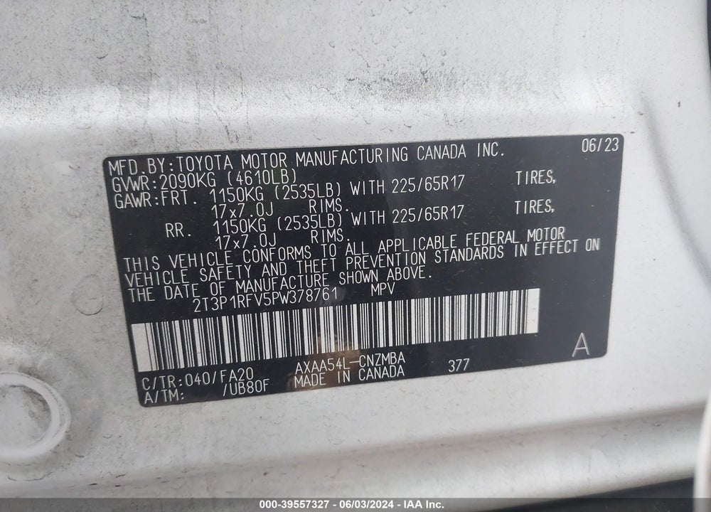 2023 TOYOTA RAV4 XLE VIN: 2T3P1RFV5PW378761