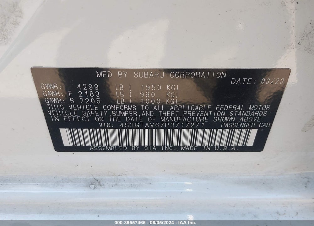 2023 SUBARU IMPREZA PREMIUM 5-DOOR VIN: 4S3GTAV67P3717271
