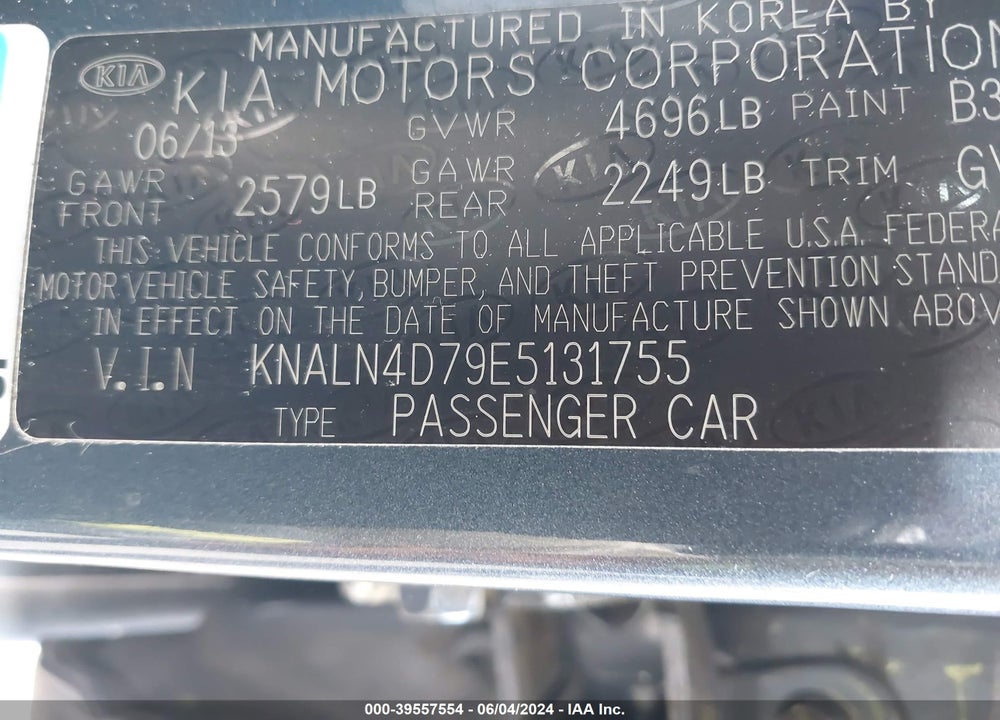 2014 KIA CADENZA PREMIUM VIN: KNALN4D79E5131755