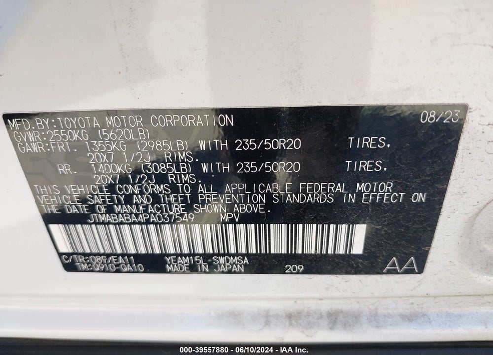 2023 SUBARU SOLTERRA LIMITED VIN: JTMABABA4PA037549