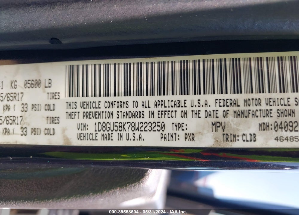 2008 DODGE NITRO SLT/RT VIN: 1D8GU58K78W223250