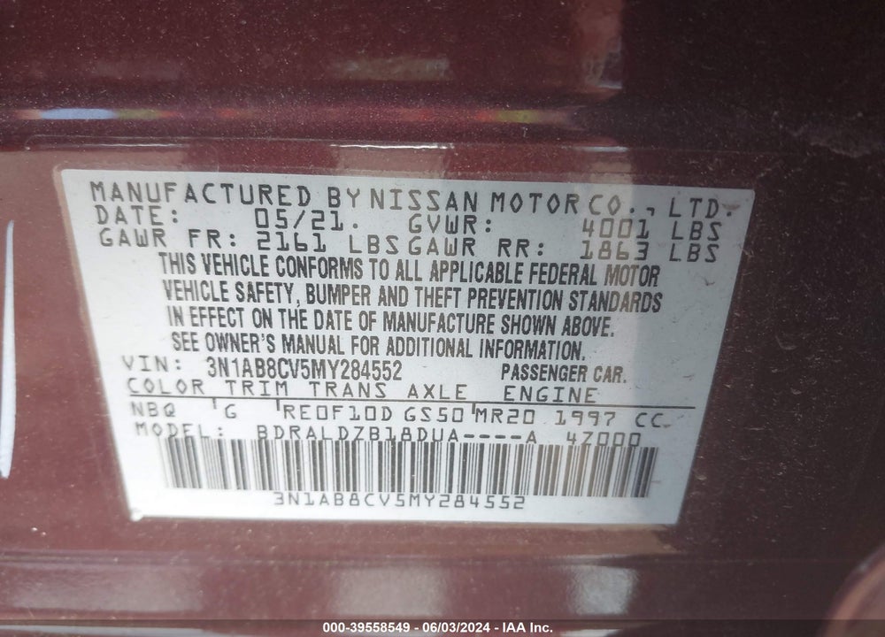 2021 NISSAN SENTRA SV XTRONIC CVT VIN: 3N1AB8CV5MY284552