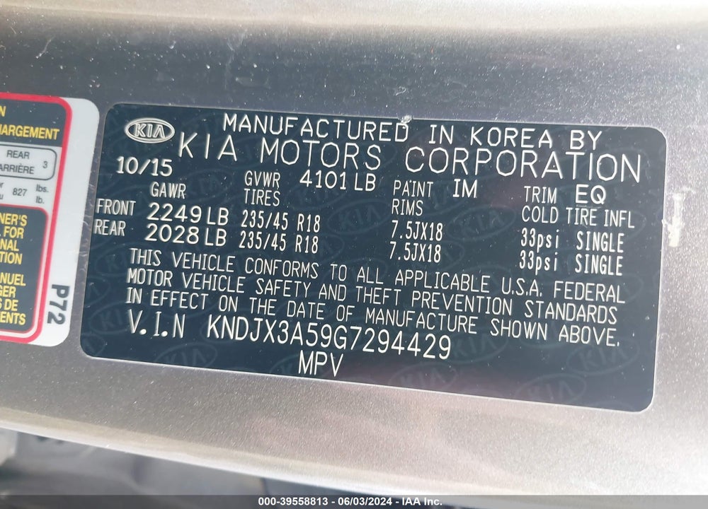 2016 KIA SOUL VIN: KNDJX3A59G7294429