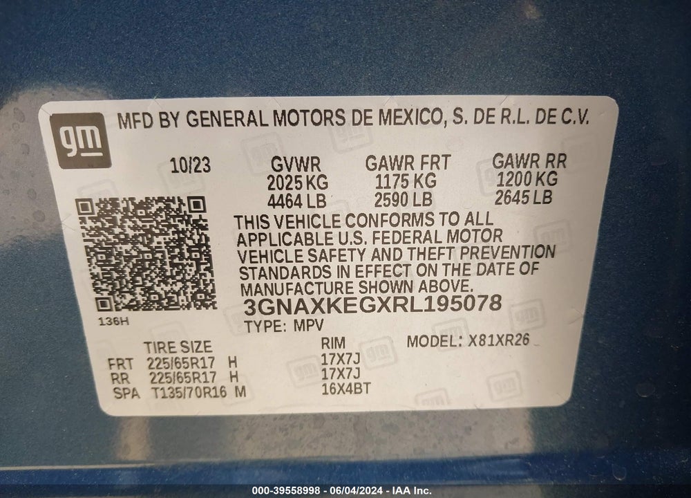 2024 CHEVROLET EQUINOX FWD LT VIN: 3GNAXKEGXRL195078