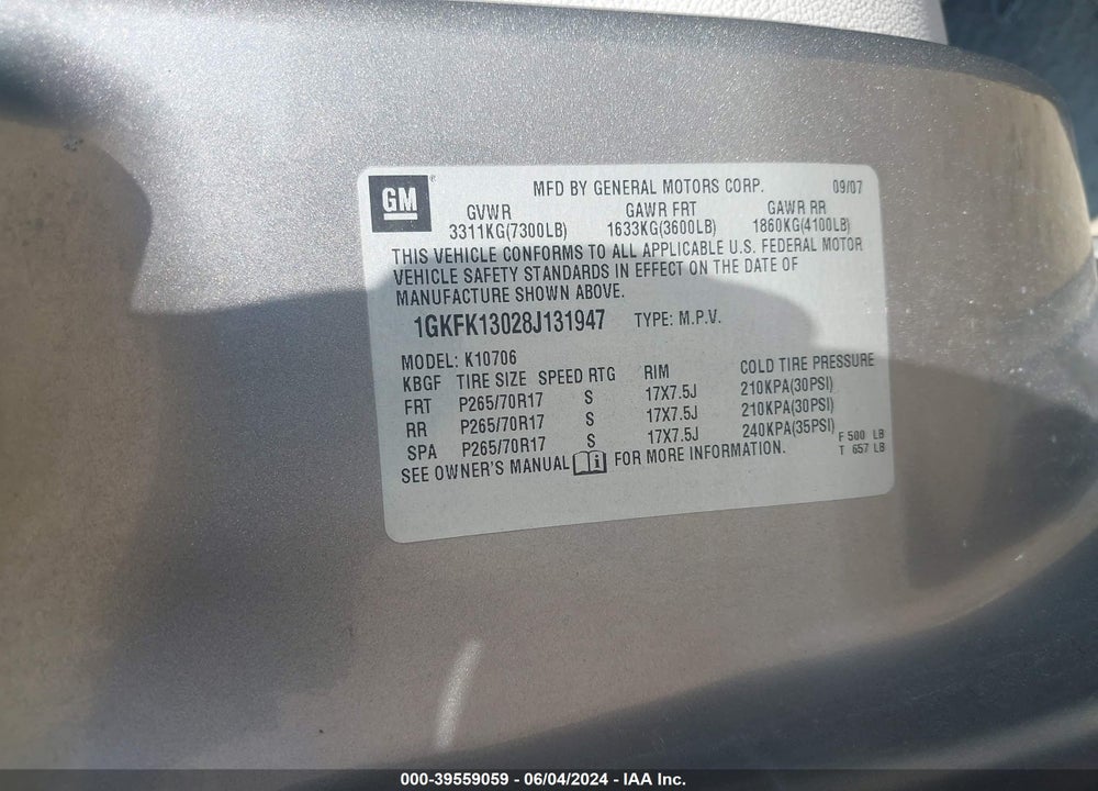 2008 GMC YUKON SLT VIN: 1GKFK13028J131947